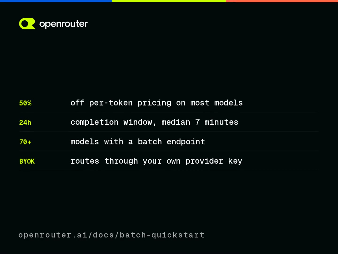 OpenRouter 官方 Batch API 发布动画 · 静音