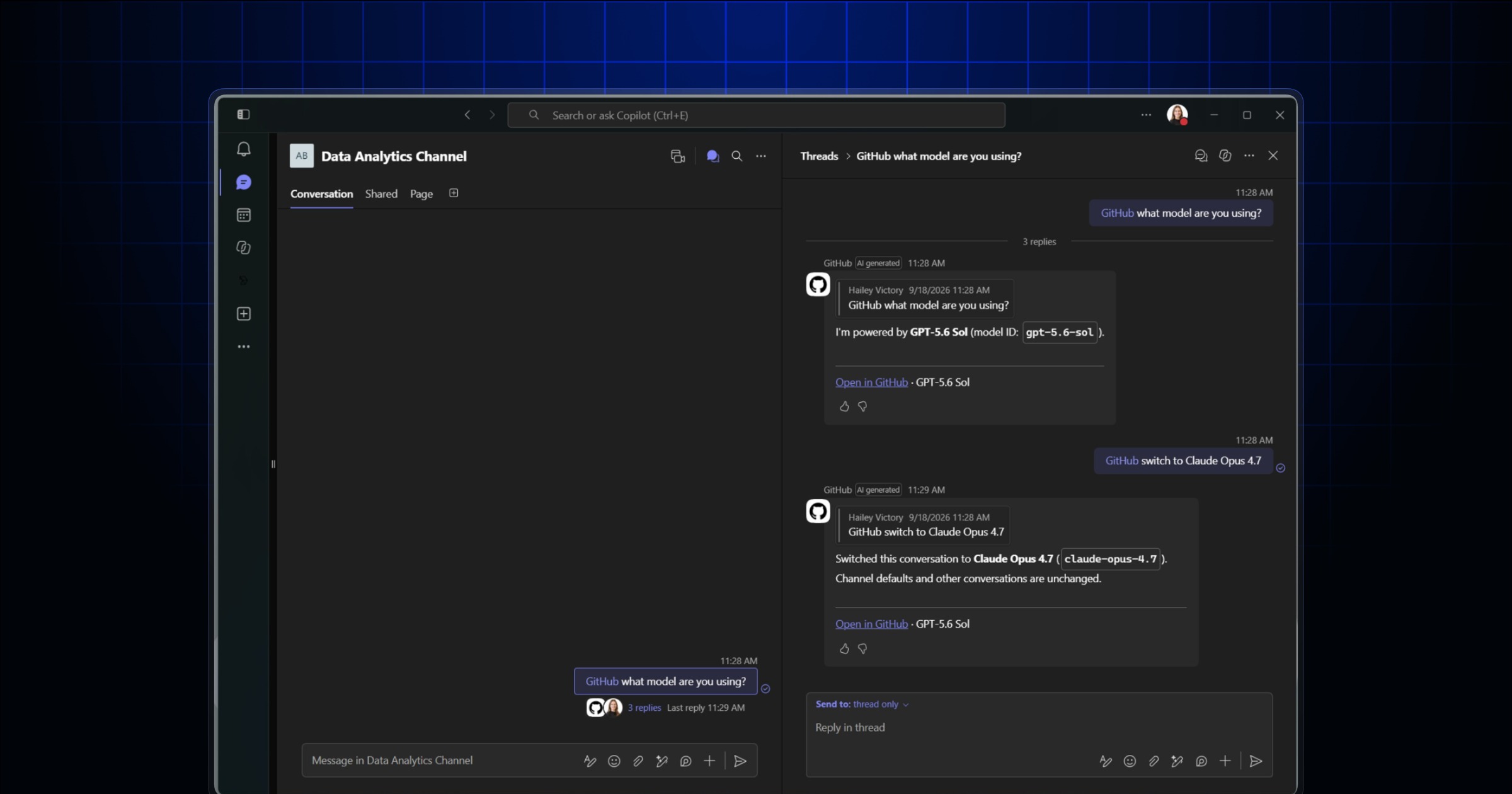 GitHub Changelog:Copilot 在 Teams 频道中切换模型