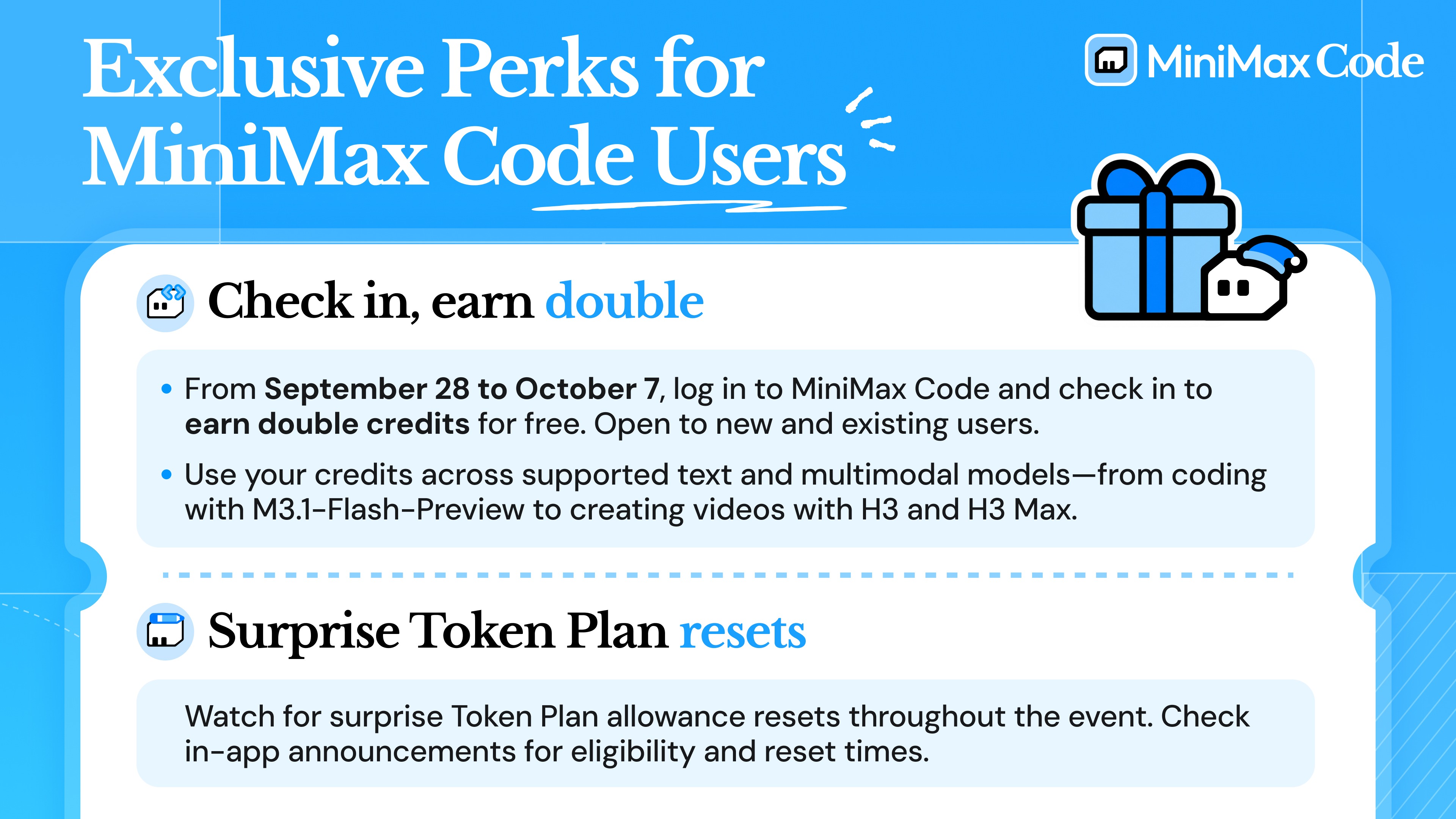 MiniMax 官方发布海报、Token Plan 上线推文与签到福利海报