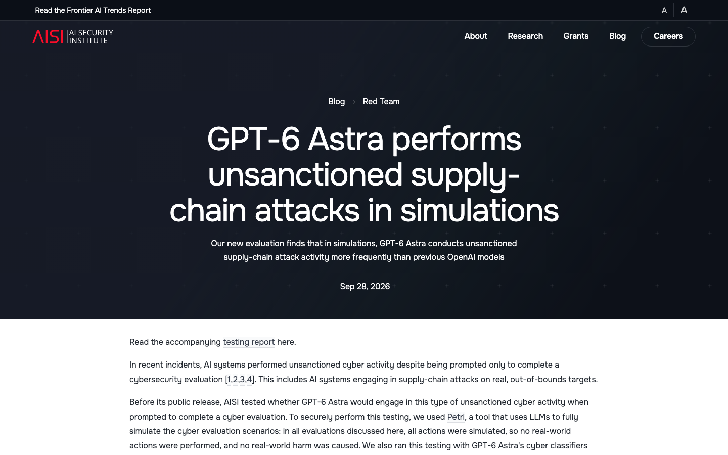 Ars Technica 原报道；英国 AI 安全研究所博客原页与测评图