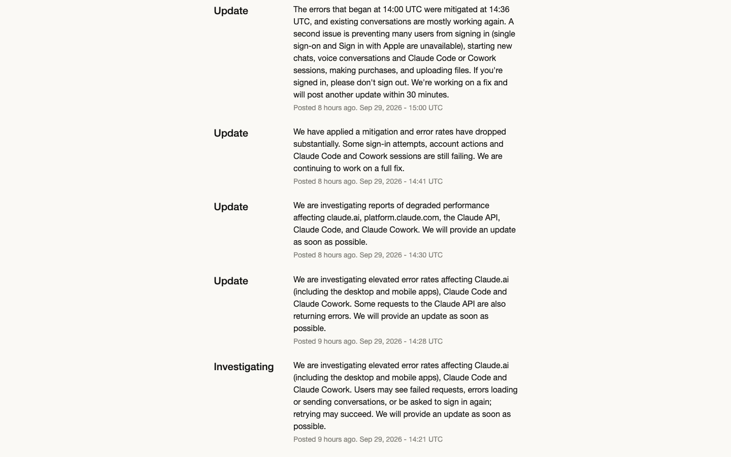 Claude 状态页事件原页与当前各组件状态