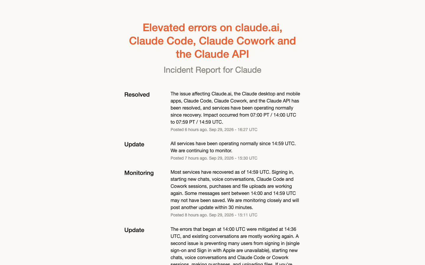 Claude 状态页事件原页与当前各组件状态