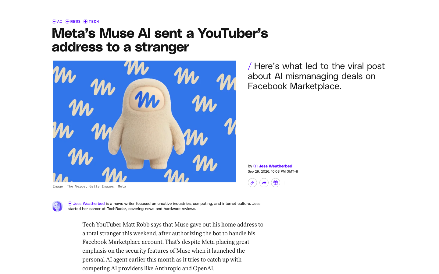 The Verge 原报道；文中嵌入的当事人原帖与 Muse 对话截图