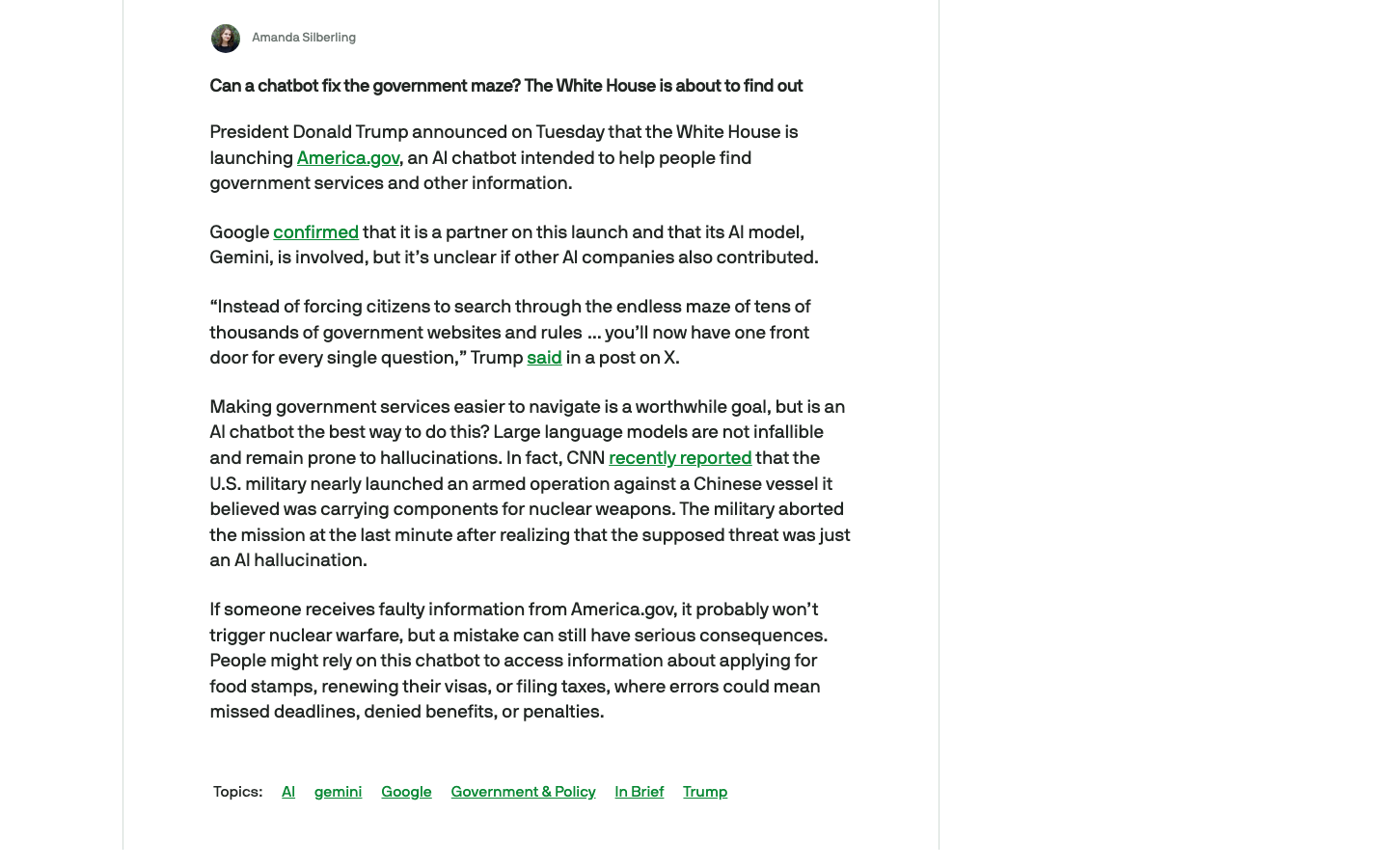 America.gov 首页原页；CNBC、谷歌博客、TechCrunch 原页